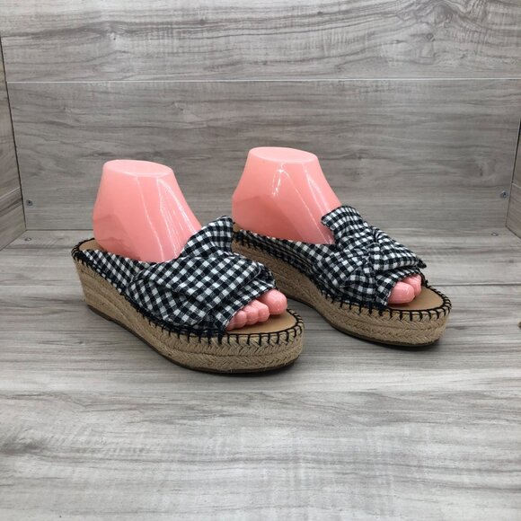 Fanco Sarto Shoes - Franco Sarto Sandals Womens 7M Patrice Black White Espadrille Platform Wedge